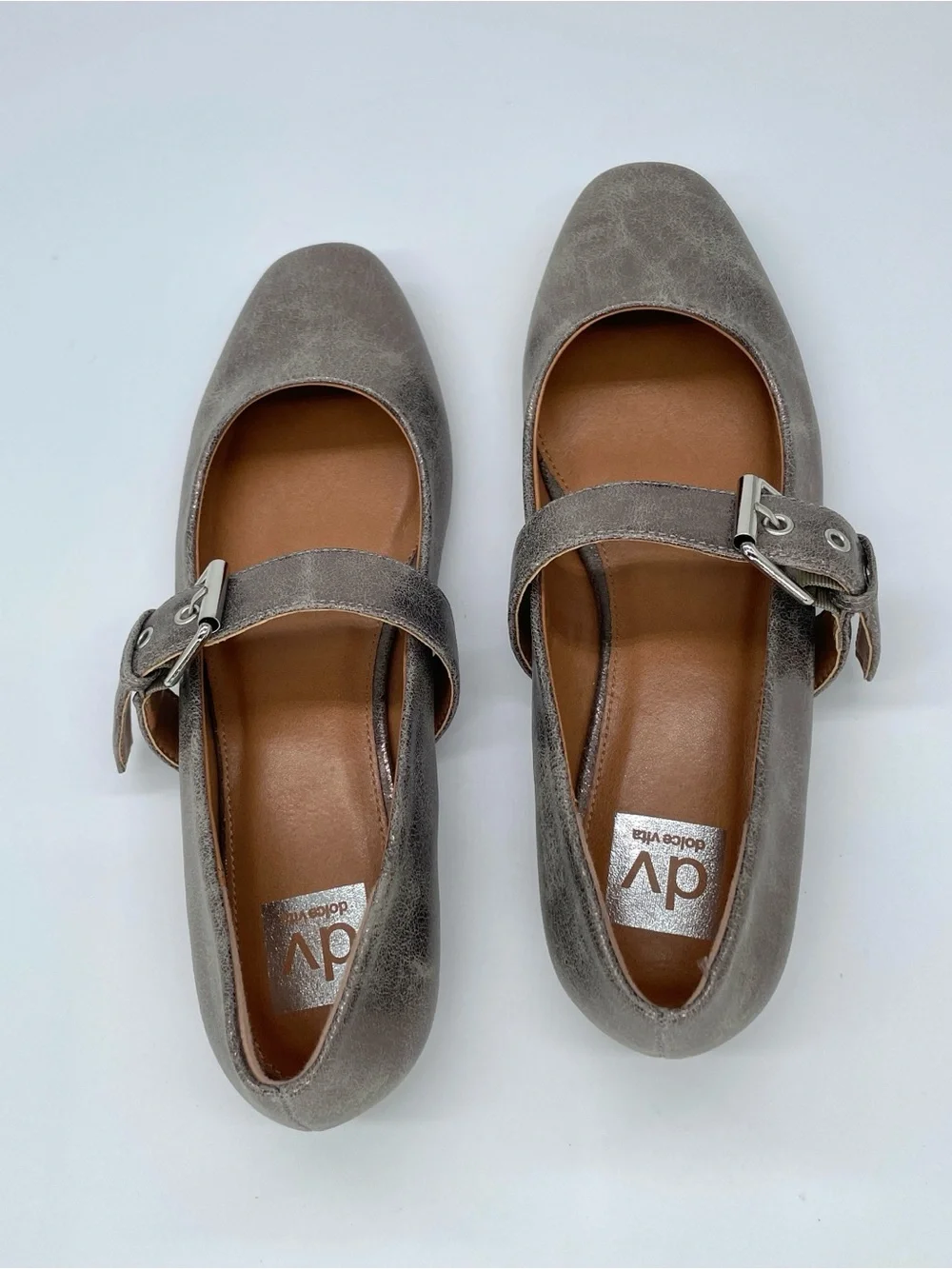 DV Dolce Vita Mellie Pewter Metallic Mary Jane Flats - Size 8.5 NWOB